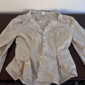 Lace Trim Cream Blouse